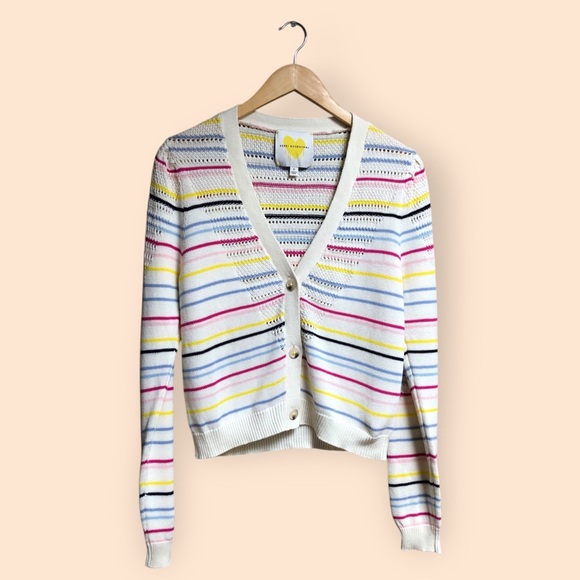 Kerri Rosenthal James Stripe Cardigan Natural Colorful Knit Artist Women’s Small - Picture 1 of 16